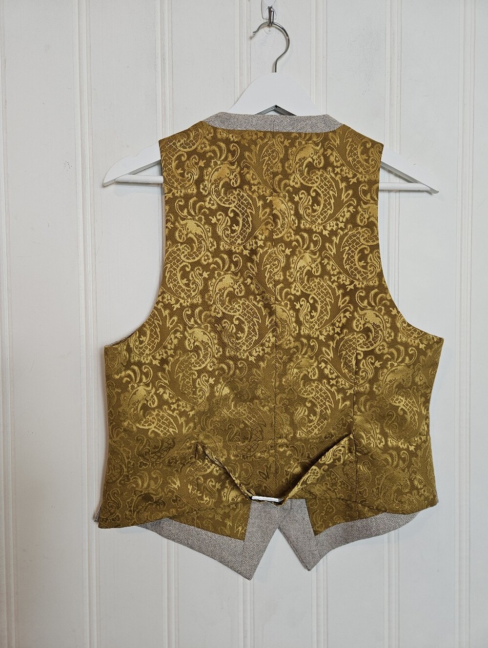 Sundance Vest M Wool Tweed Herringbone Paisley Brocade Boho Academia Beige Brown - Picture 3 of 10